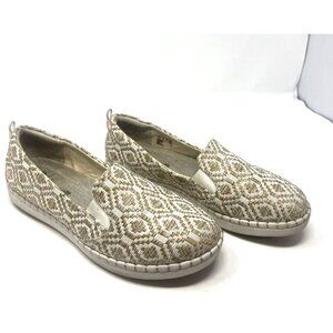 Clarks Step Glow Slip Loafer Flat Natural Tan Weave Women Size 8